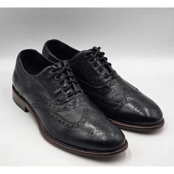 Johnston Murphy J&M 1850 Hughes Wingtip Oxford Black Leather Size 8M Italy main image 8